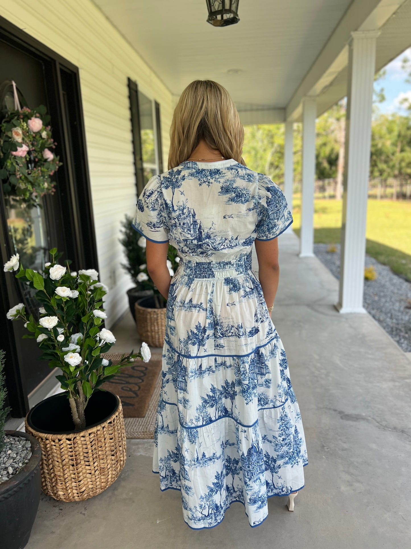 Blue Toile Maxi Dress