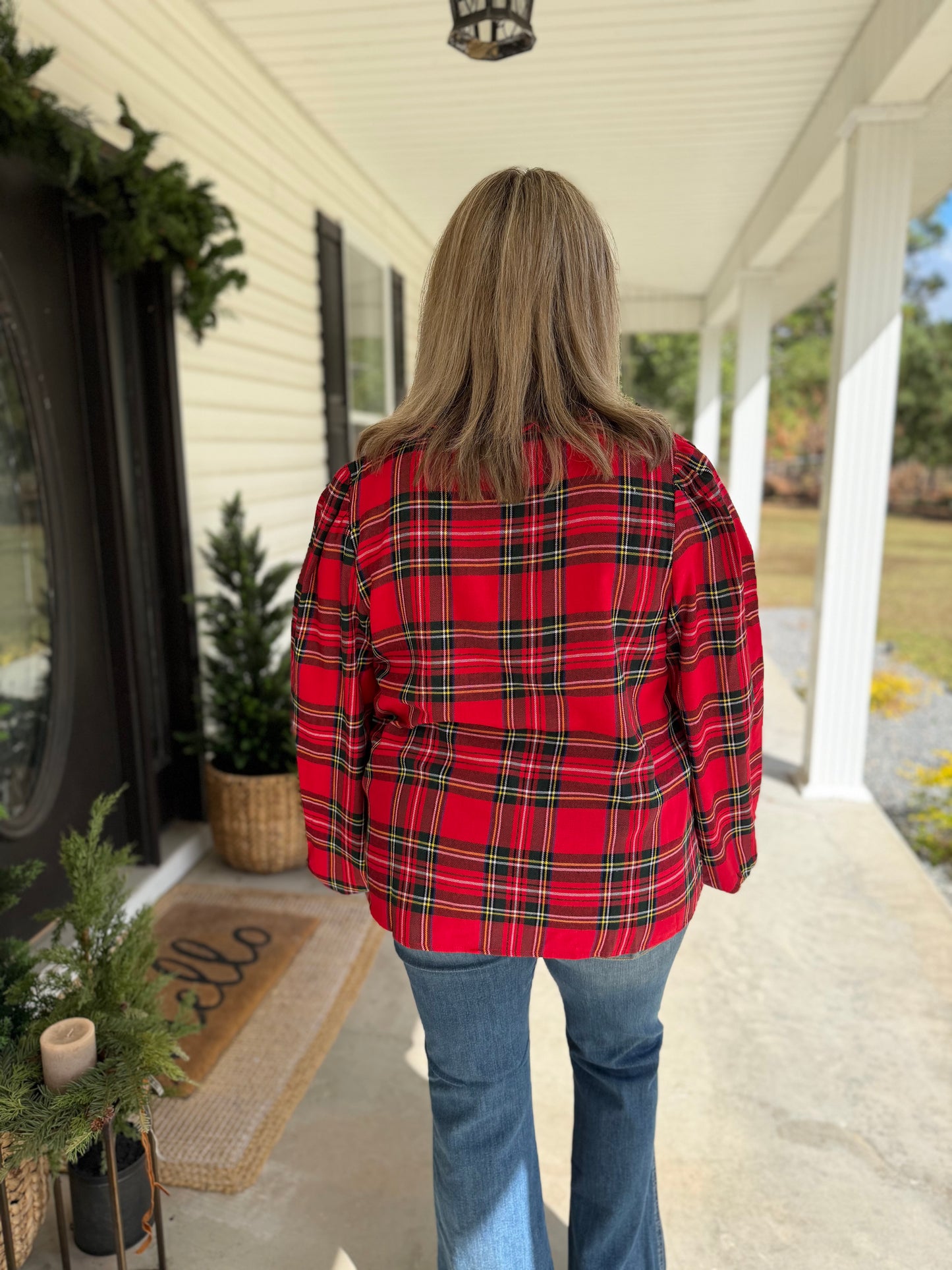 On Break Red Tartan Blouse