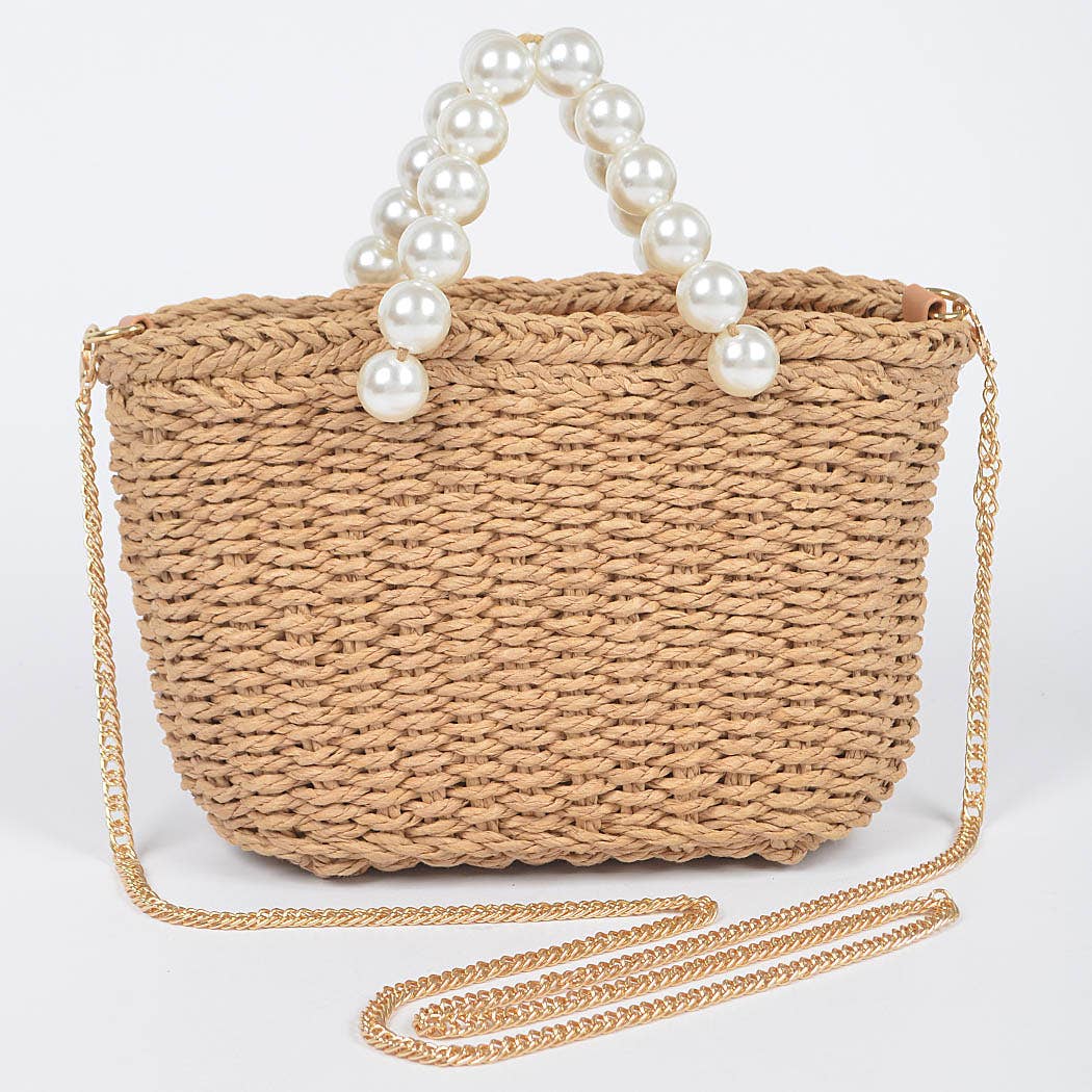 Pearl Handle Straw Bag