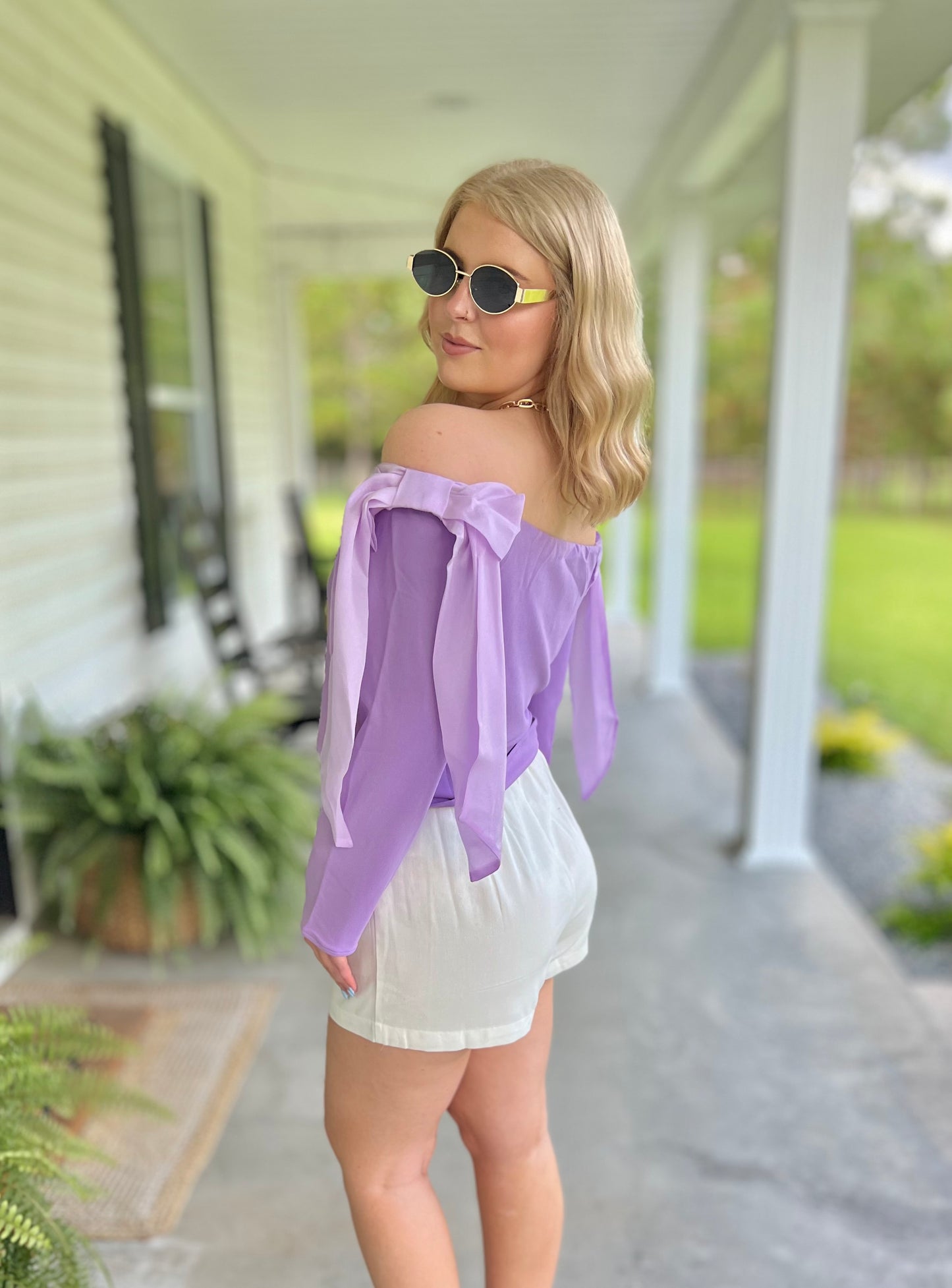 Off Shoulder Bow Tie Top