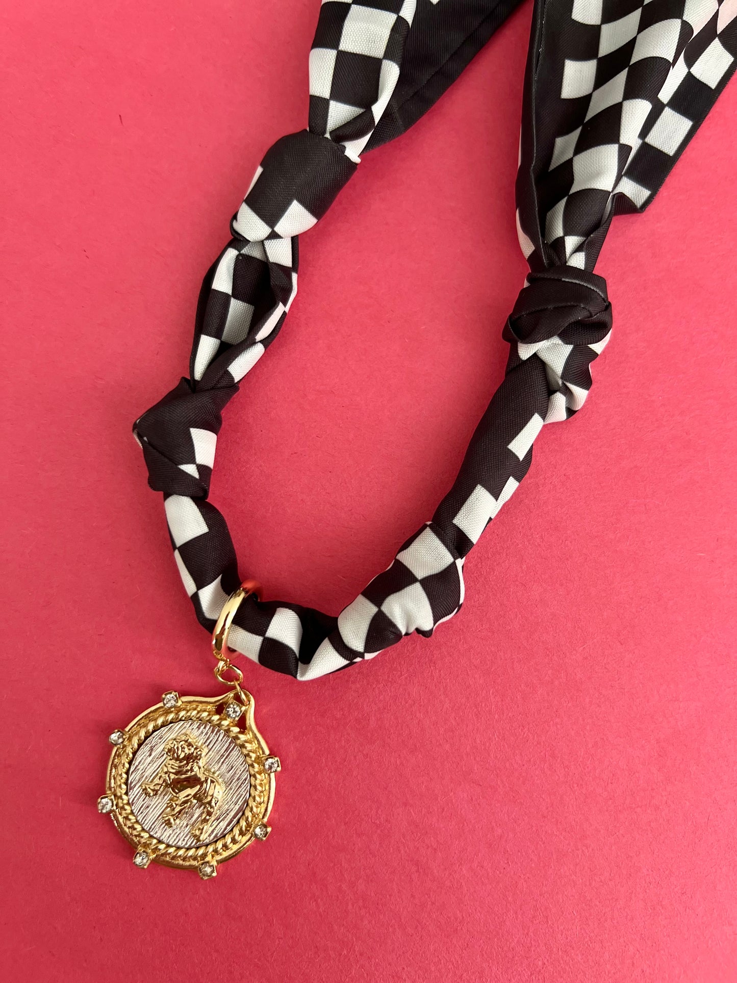 Checkered Bulldog Scarf Necklace
