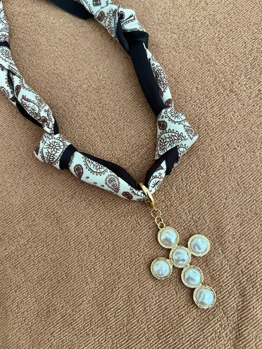 Neutral Paisley Scarf Necklace
