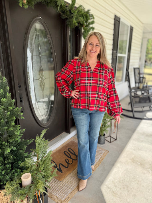 On Break Red Tartan Blouse