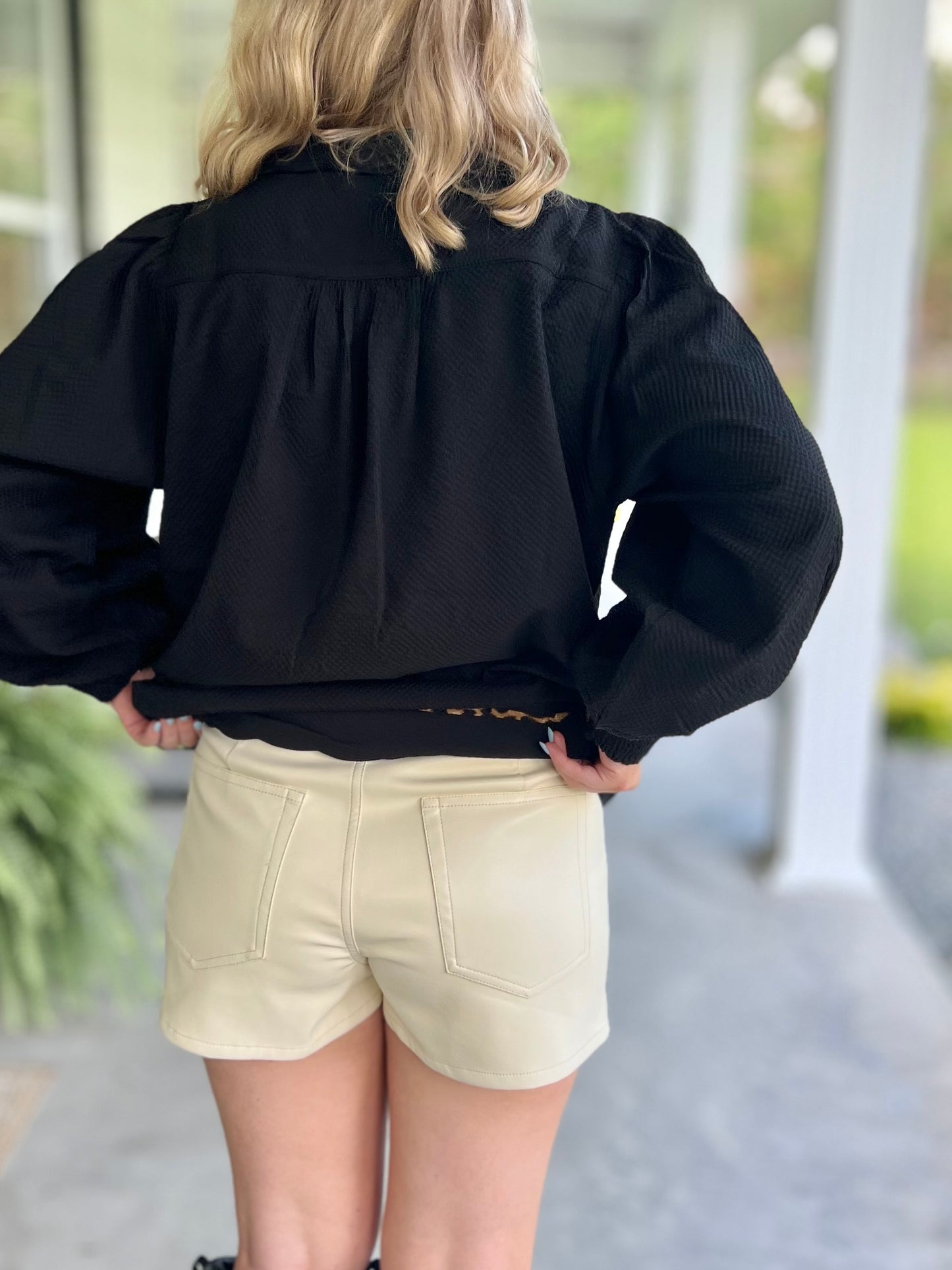 Cream Faux Leather Skort