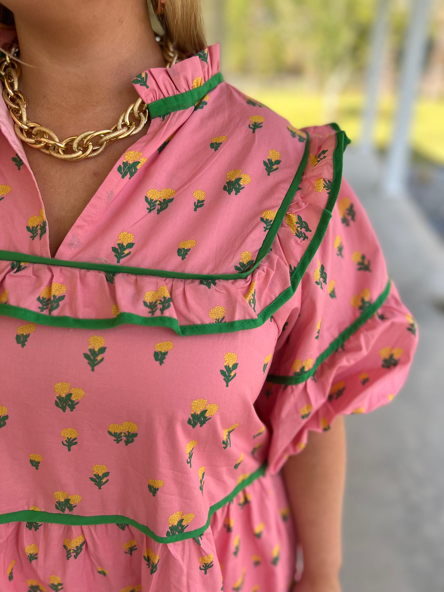 Plus Ditsy In Pink Puff Sleeve Dress