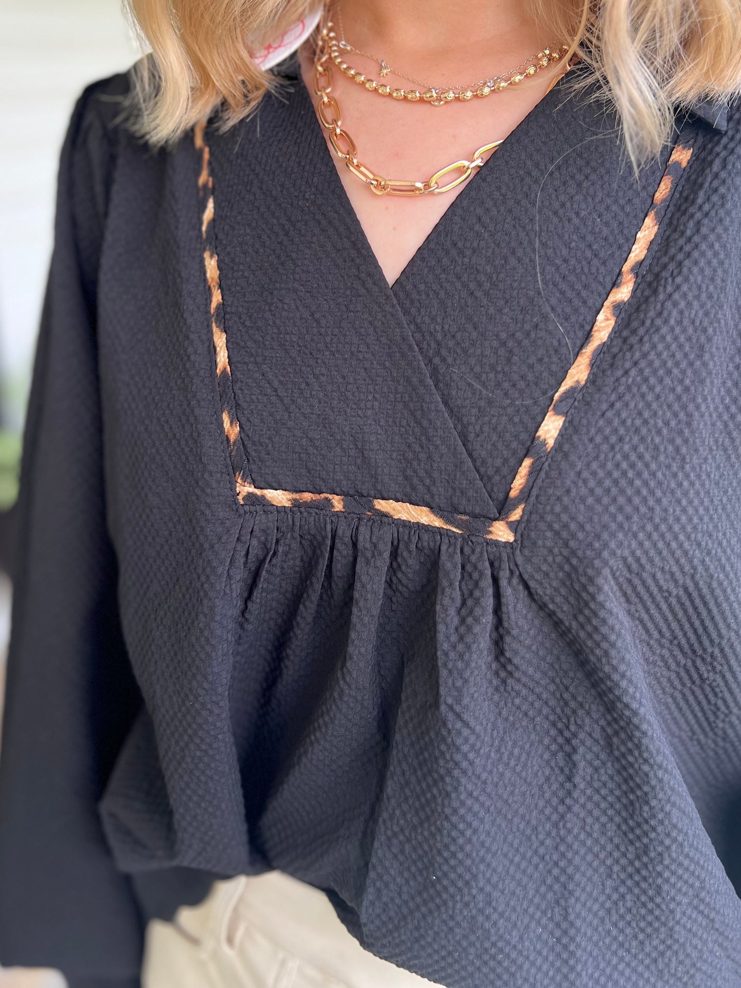 Gone Wild Leopard Trim Blouse