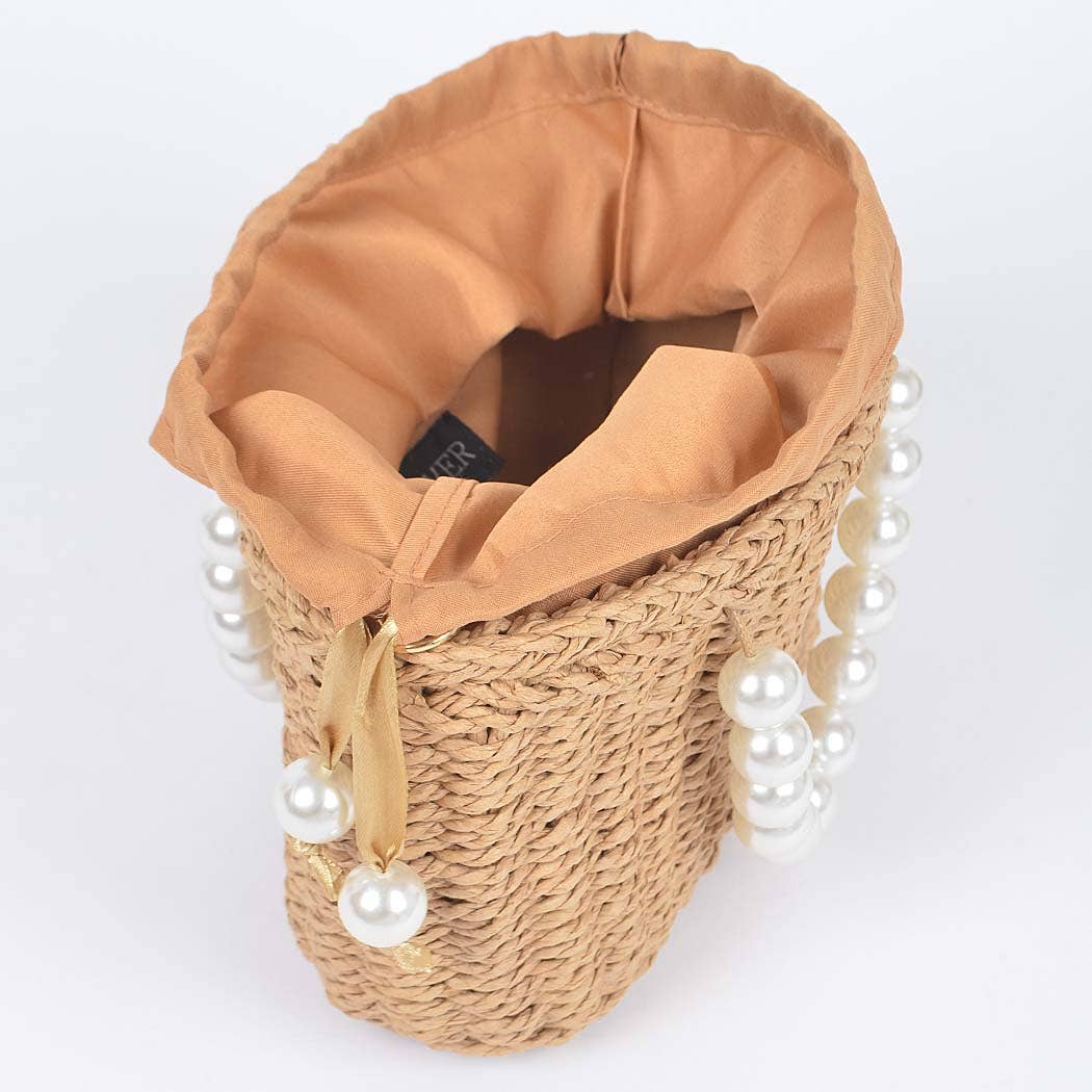 Pearl Handle Straw Bag